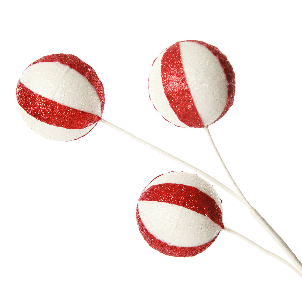 Glitter Candy Cane Ball Pick