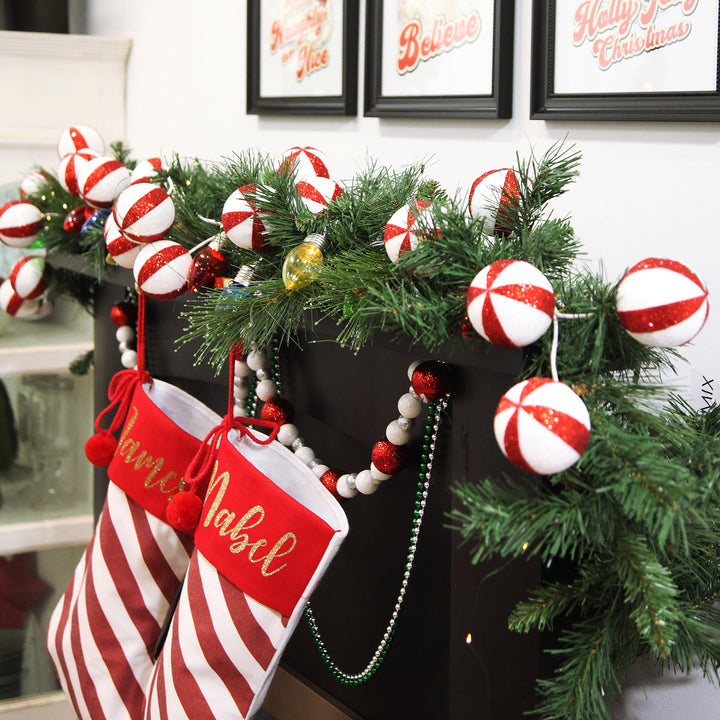 Glitter Candy Cane Ball Pick