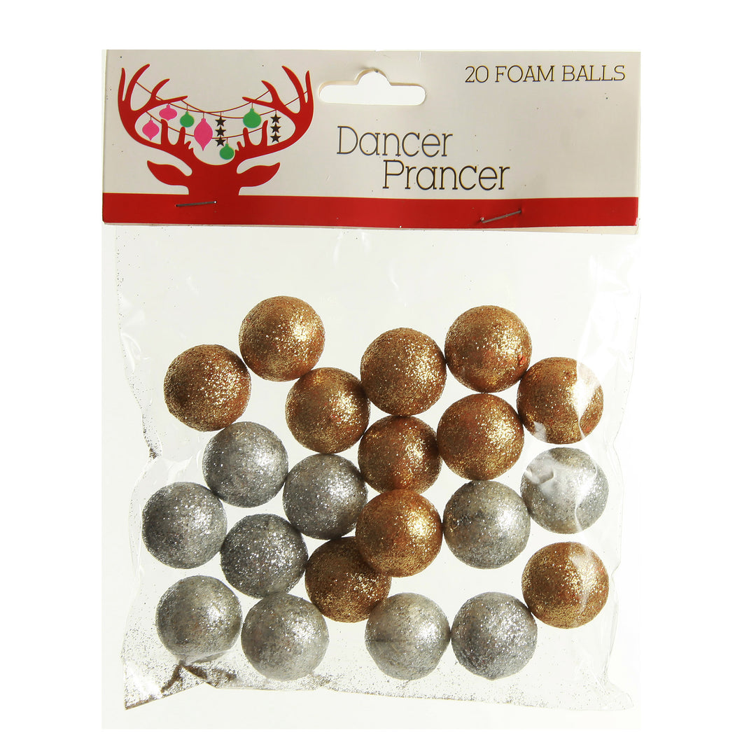 Silver and Gold Glitter Foam Craft Balls - Pack of 20