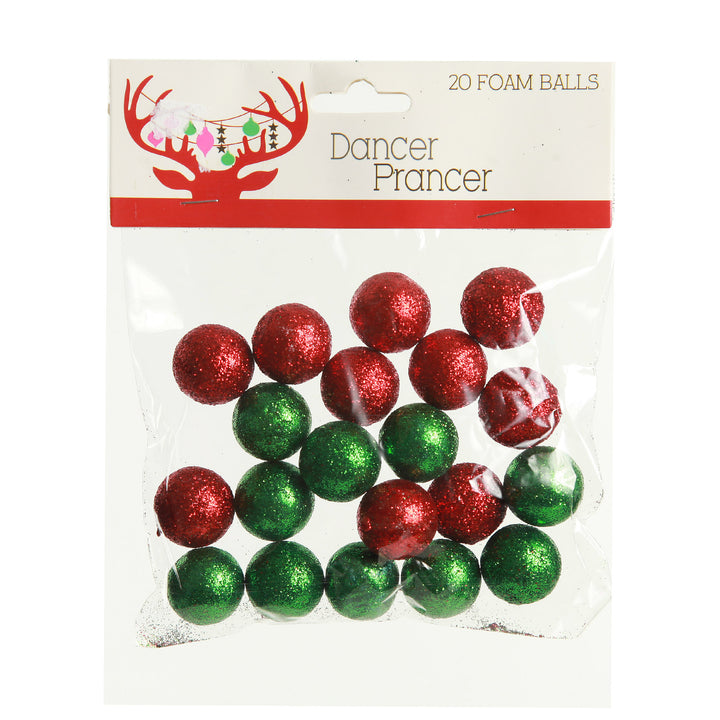Red and Green Glitter Foam Craft Balls - Pack of 20