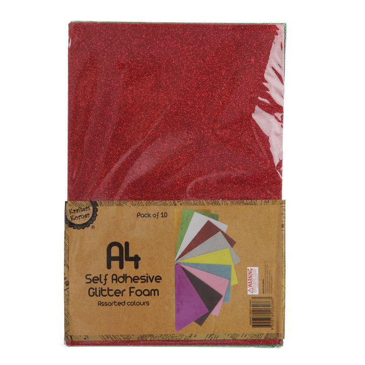 Glitter Foam Self Adhesive Mixed Colours A4 Sheets - Pack of 10