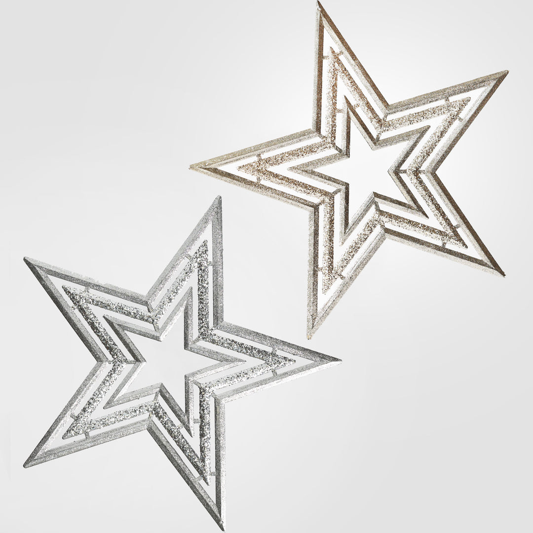 Silver Glitter Hanging Star Christmas Tree Decoration 