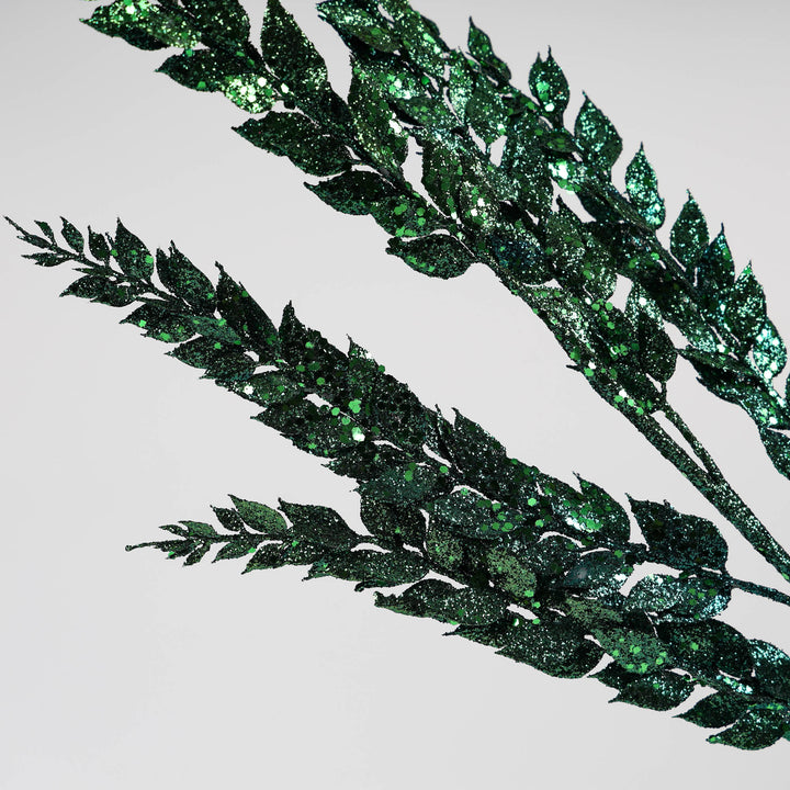 Glitter Leaf Stem Emerald Green

