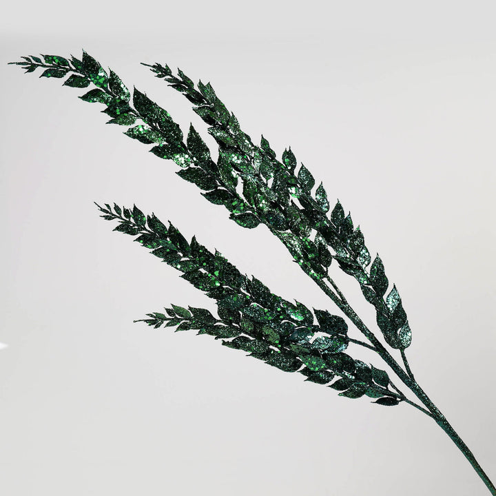 Glitter Leaf Stem Emerald Green