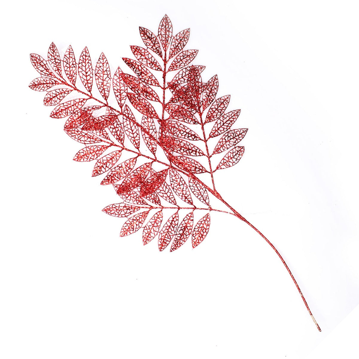 Red Glitter Mesh Leaf Spray