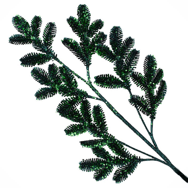Glitter Pine Leaf Stem Emerald Green 83cm