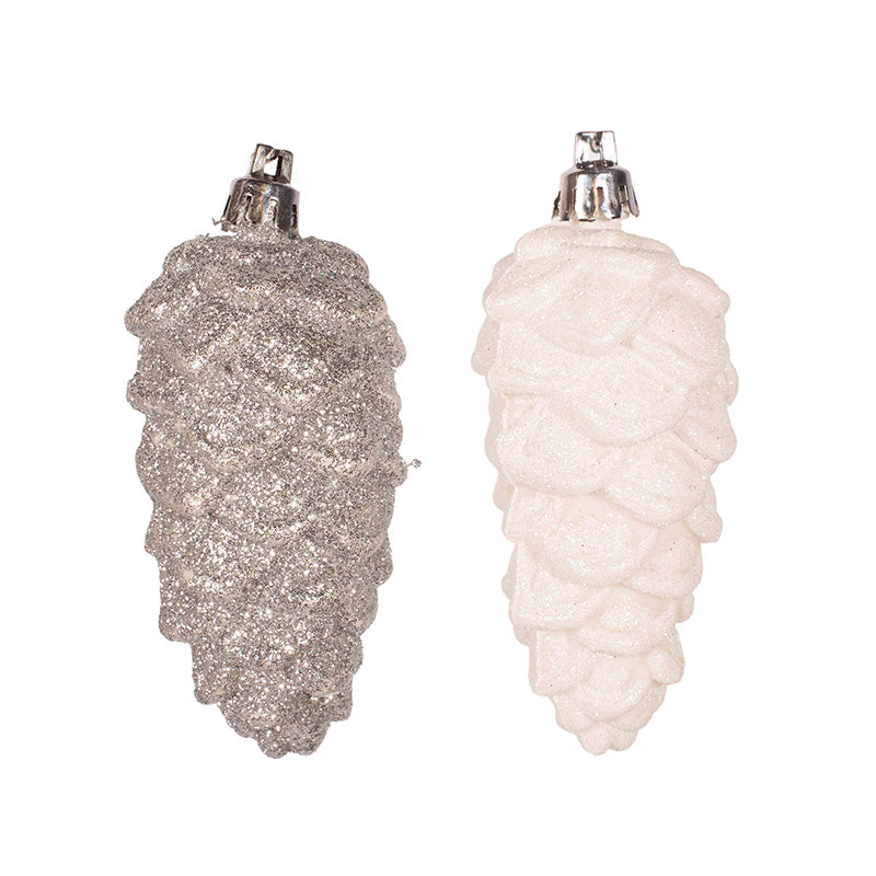 Silver Glitter Pinecones Tree Decoration - Set of 3 