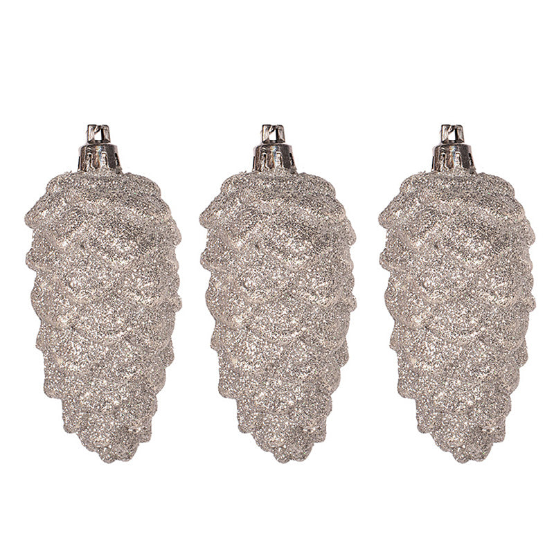 Silver Glitter Pinecones Tree Decoration - Set of 3 