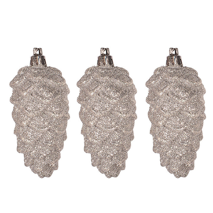 Silver Glitter Pinecones Tree Decoration - Set of 3 
