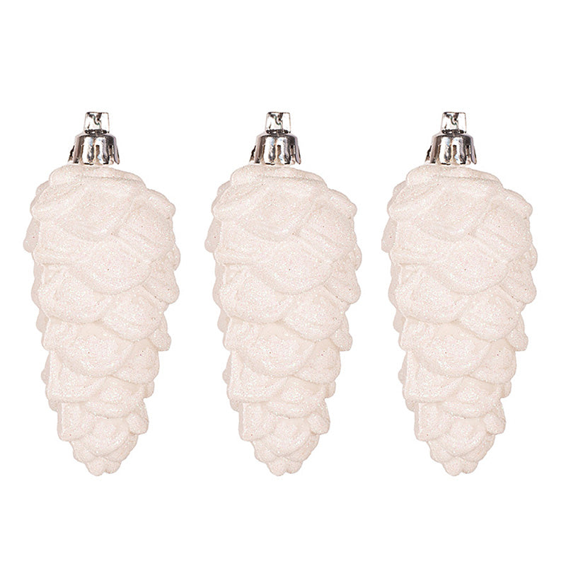 White Glitter Pinecones Tree Decoration - Set of 3