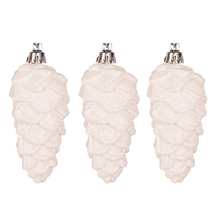 White Glitter Pinecones Tree Decoration - Set of 3