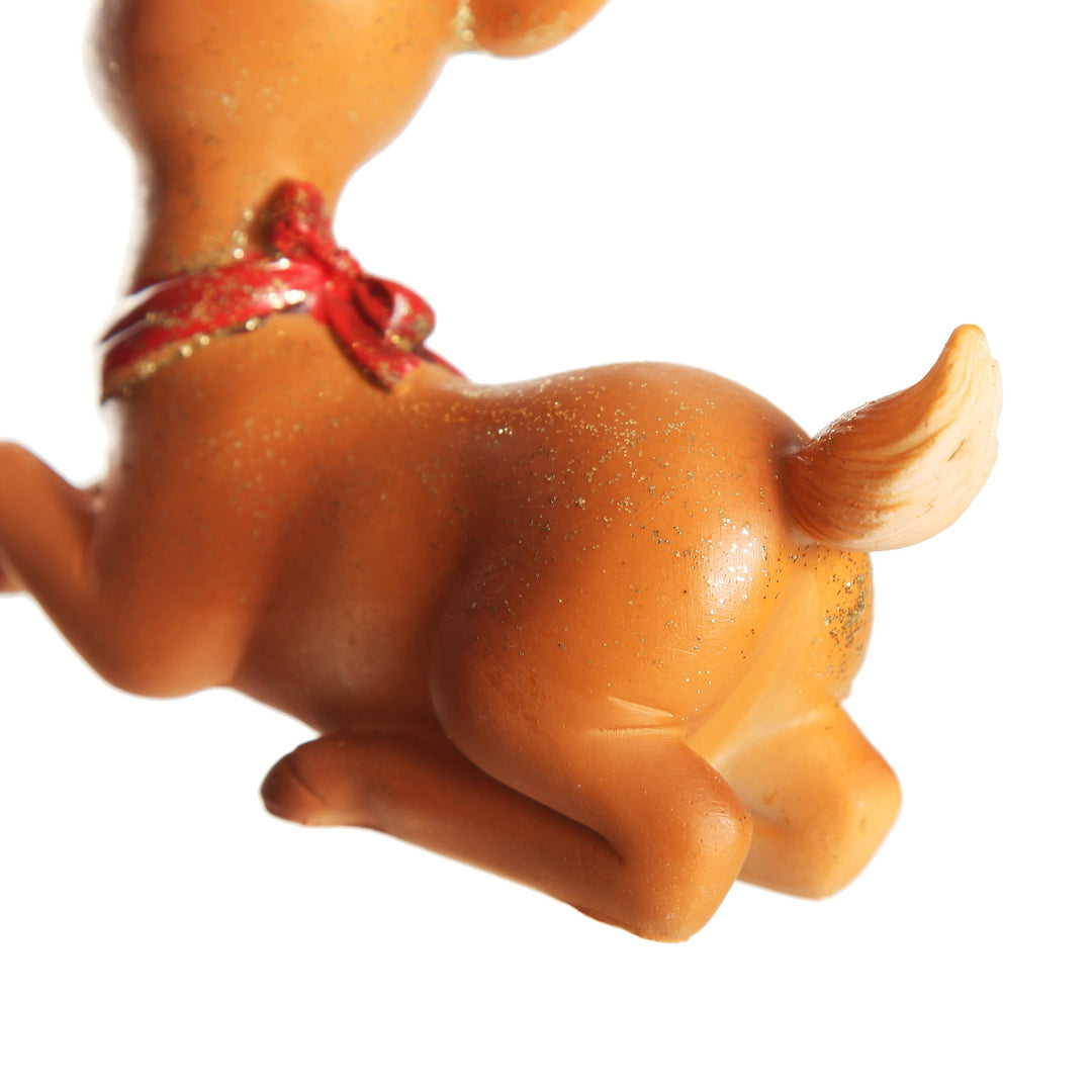 Glitter Sprinkled Retro Bambi Christmas Ornaments with Bow