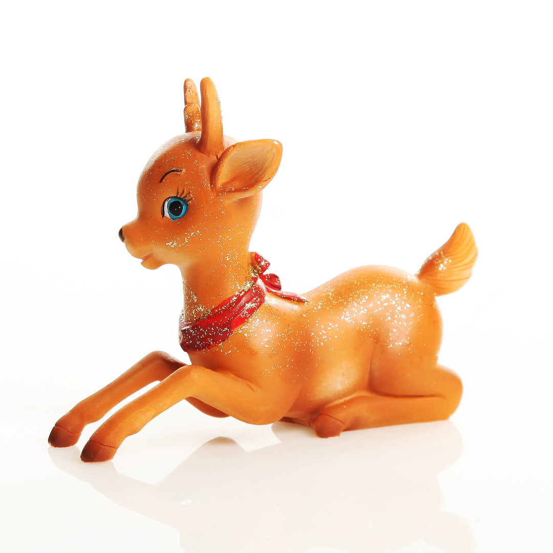 Glitter Sprinkled Retro Bambi Christmas Ornaments with Bow
