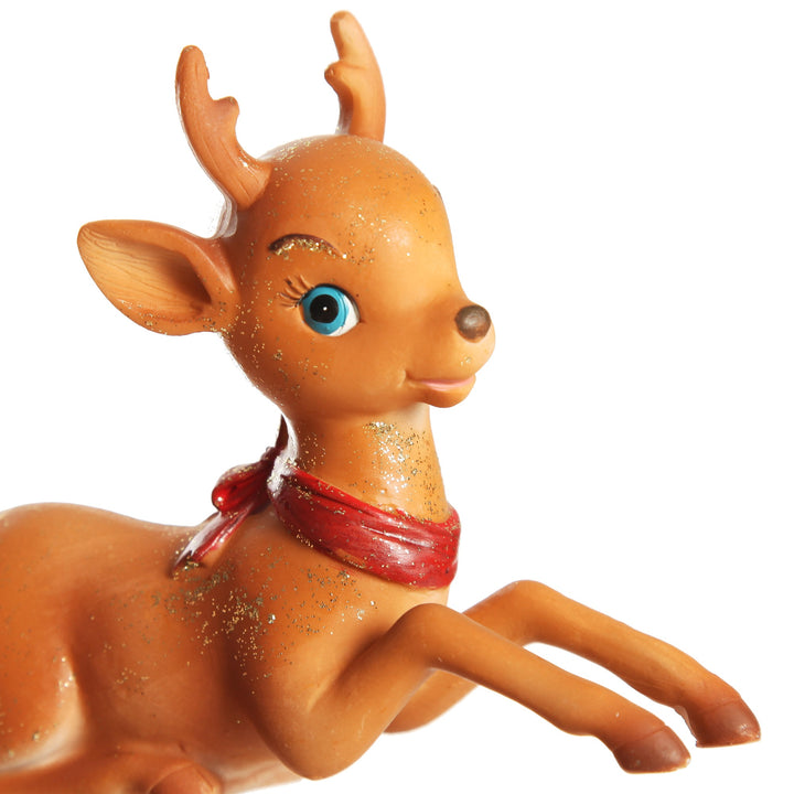 Glitter Sprinkled Retro Bambi Christmas Ornaments with Bow