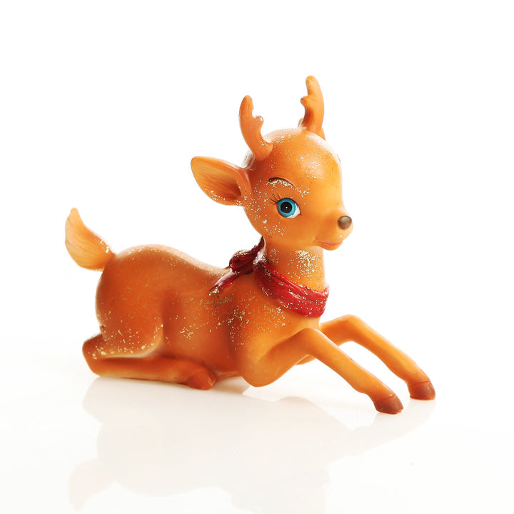 Glitter Sprinkled Retro Bambi Christmas Ornaments with Bow