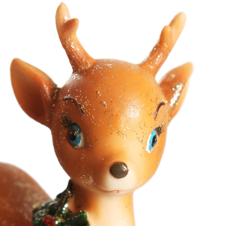 Glitter Sprinkled Retro Bambi Christmas Ornaments with Bow