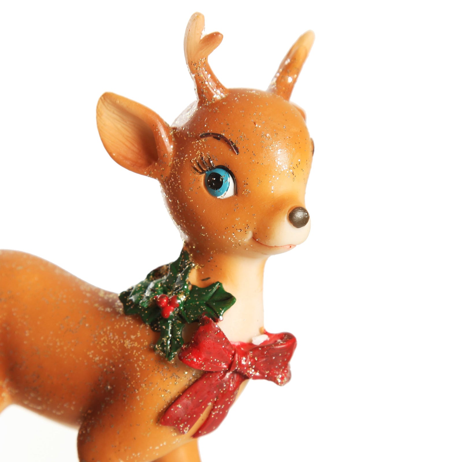 Glitter Sprinkled Retro Bambi Christmas Ornaments with Bow