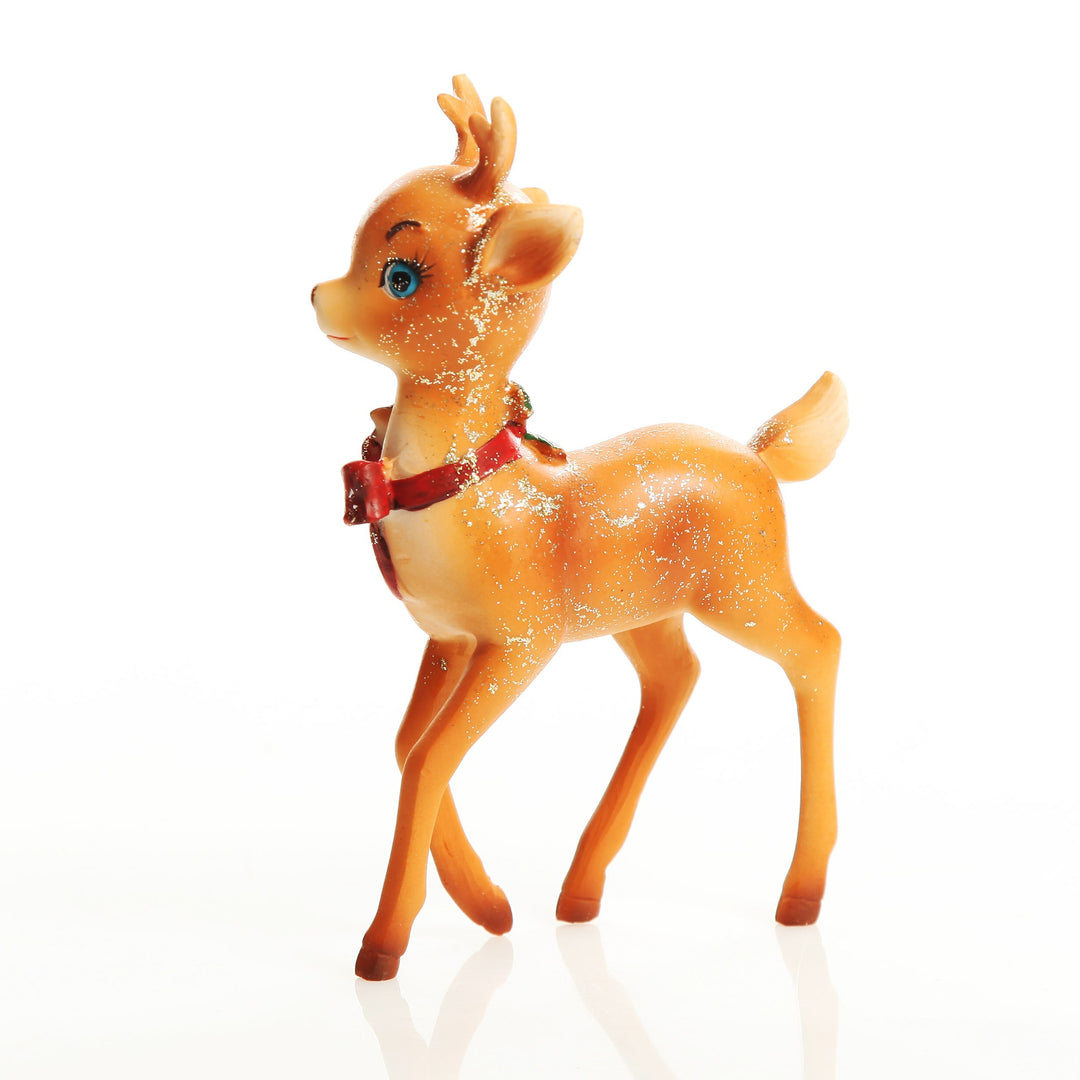 Glitter Sprinkled Retro Bambi Christmas Ornaments with Bow