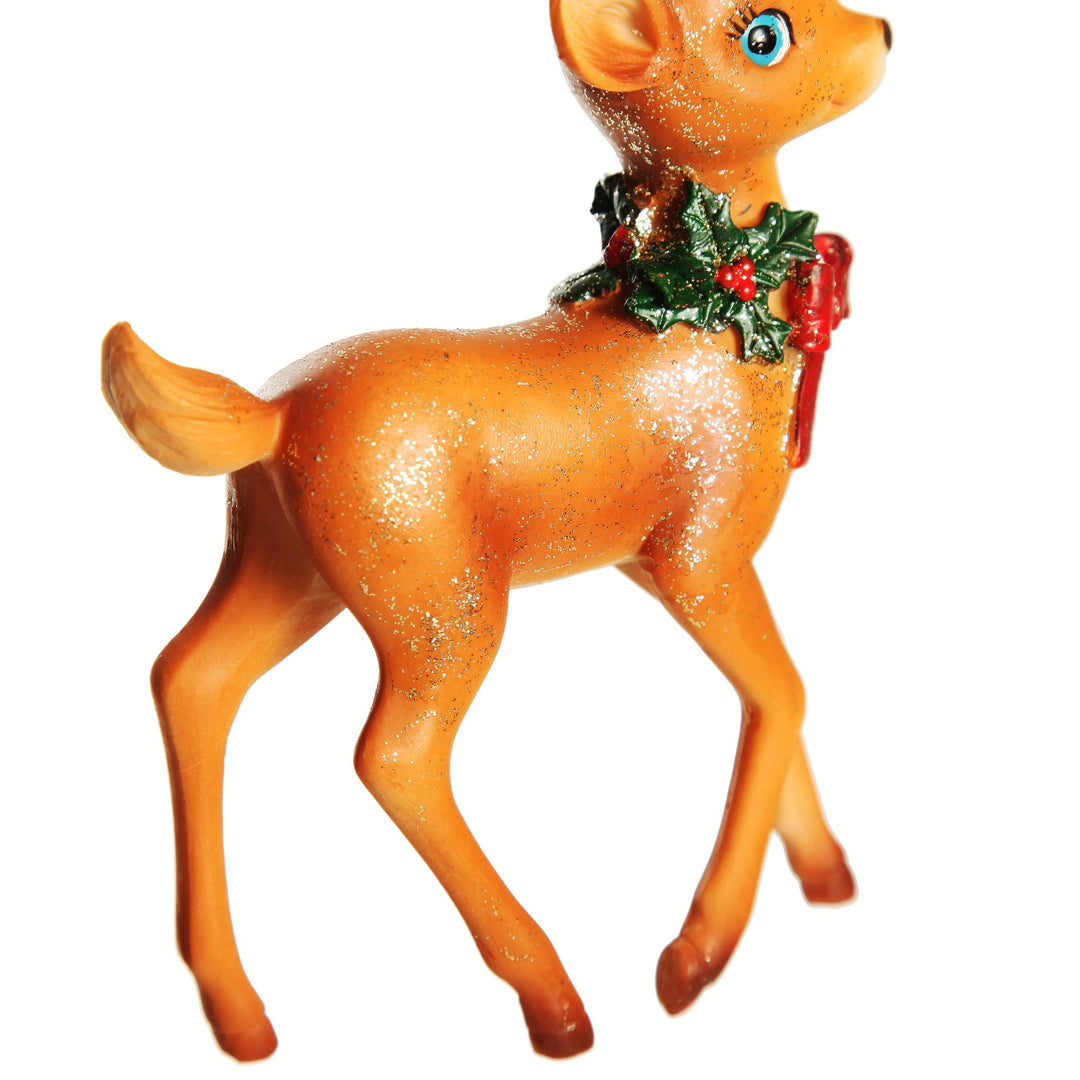 Glitter Sprinkled Retro Bambi Christmas Ornaments with Bow