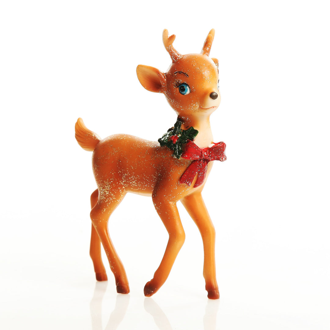 Glitter Sprinkled Retro Bambi Christmas Ornaments with Bow
