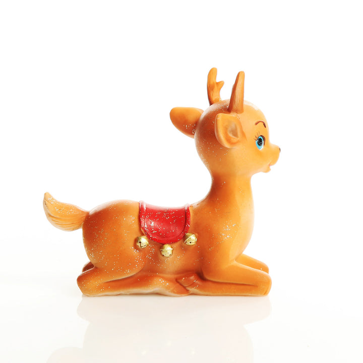 Glitter Sprinkled Retro Bambi Christmas Ornaments with Holly