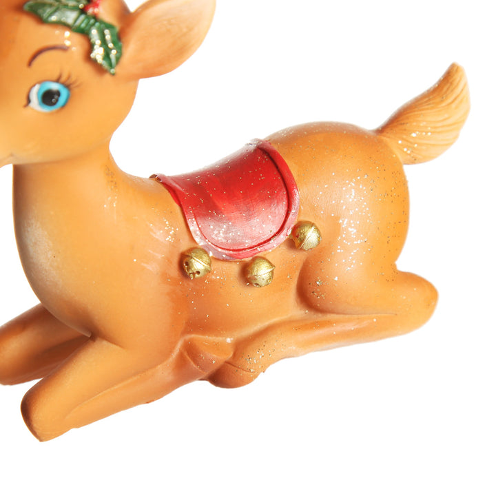 Glitter Sprinkled Retro Bambi Christmas Ornaments with Holly