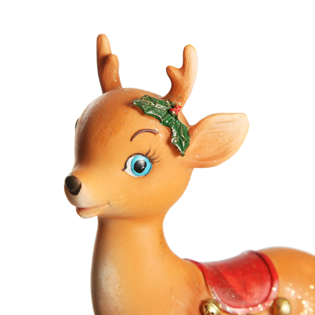 Glitter Sprinkled Retro Bambi Christmas Ornaments with Holly