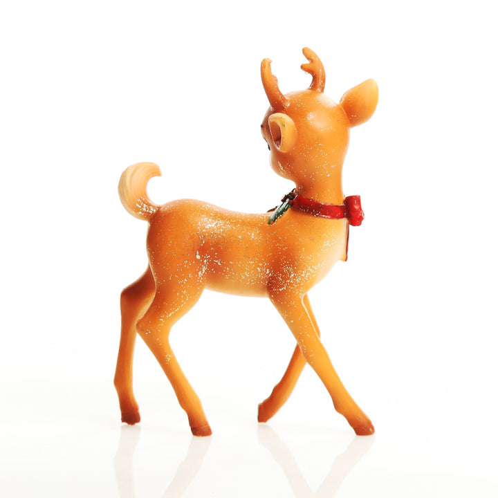 Glitter Sprinkled Retro Bambi Christmas Ornaments with Holly