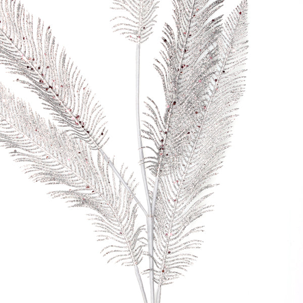 Silver Glitter Feather Spray Detail