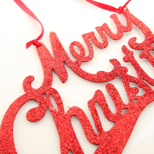Red Glitter Merry Christmas Plaque Detail