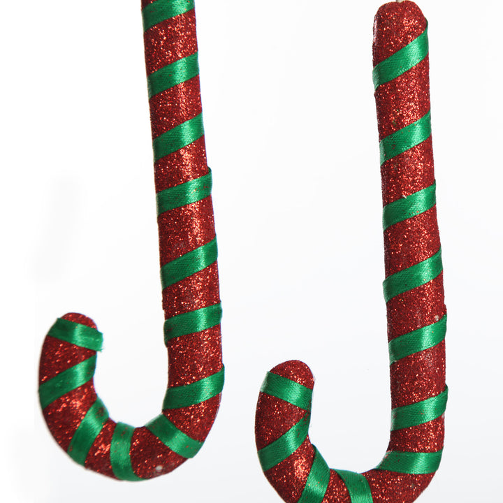 Glittered Green and Red Candy Cane Pick - Pack of 3