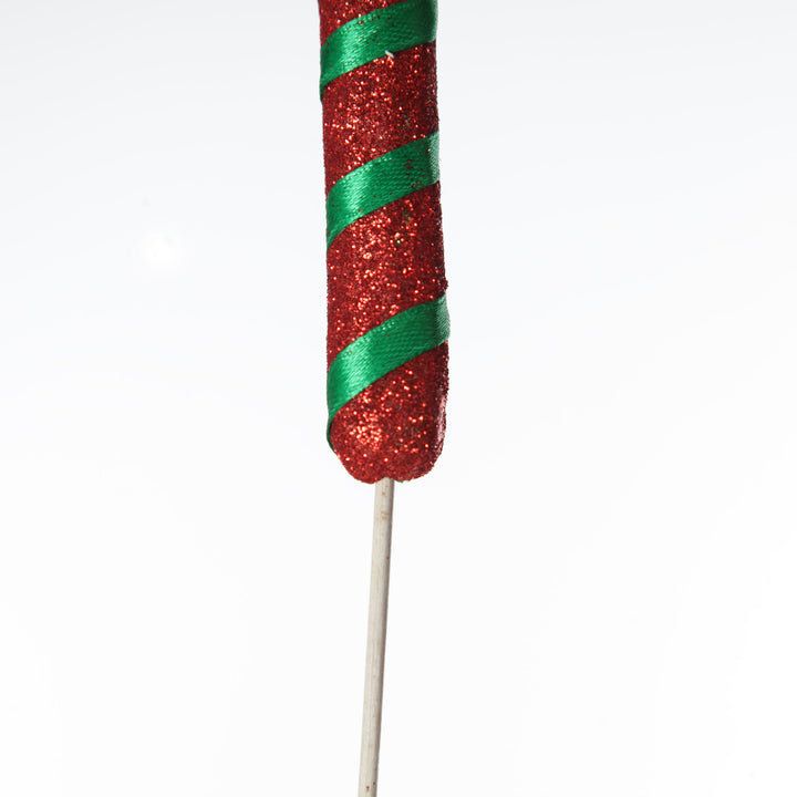 Glittered Green and Red Candy Cane Pick - Pack of 3