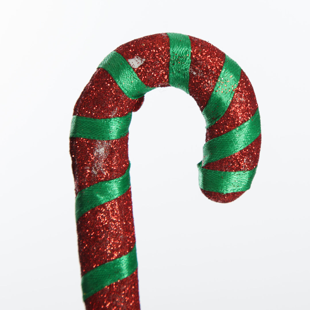 Glittered Green and Red Candy Cane Pick - Pack of 3