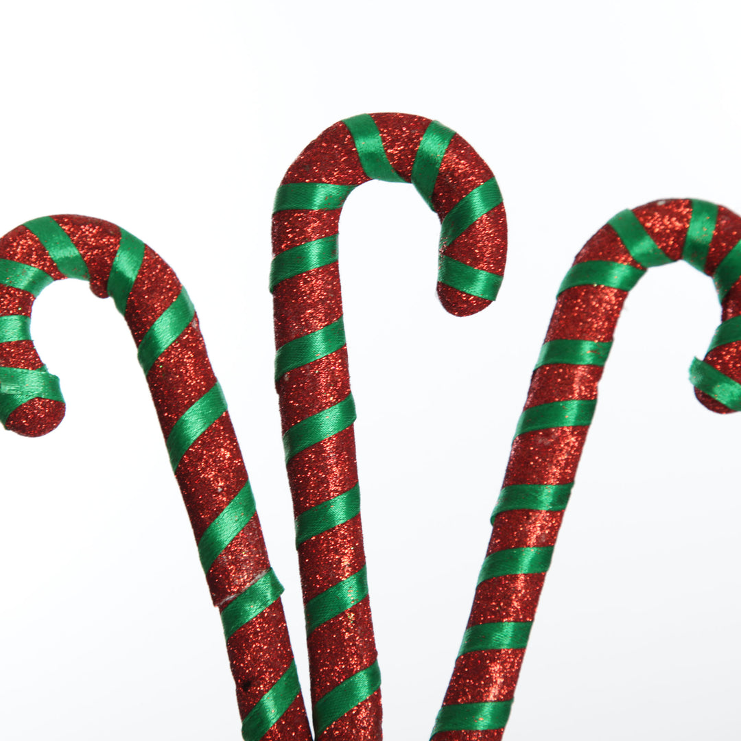 Glittered Green and Red Candy Cane Pick - Pack of 3