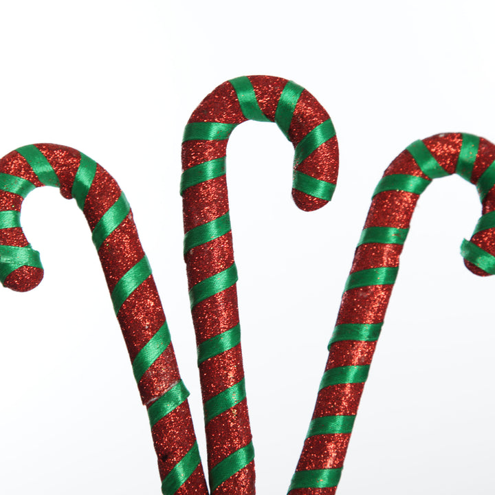 Glittered Green and Red Candy Cane Pick - Pack of 3