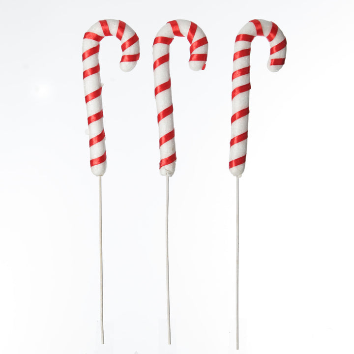 Red and White Candy Cane Pick - Pack of 3