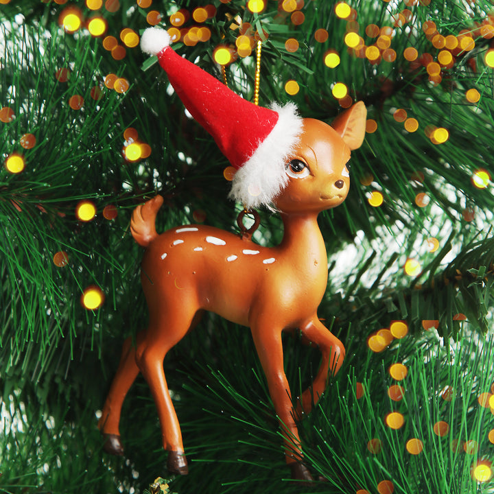 Bambi with Santa Hat Hanging Christmas Decoration