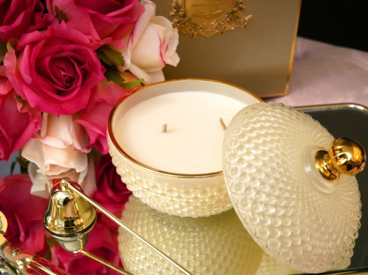 Cote Noire Round Art Deco Candle in Blonde Vanilla