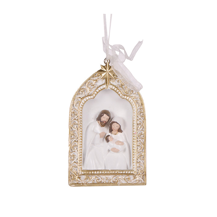 Gold and White Holy Family Arched Ornament