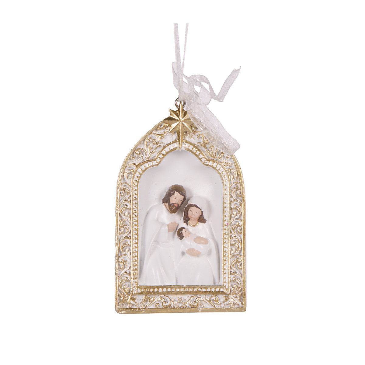 Gold and White Holy Family Arched Ornament