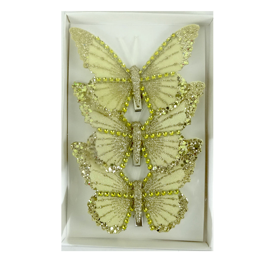 Gold Butterfly Clip with Gold Glitter - Pack of 3