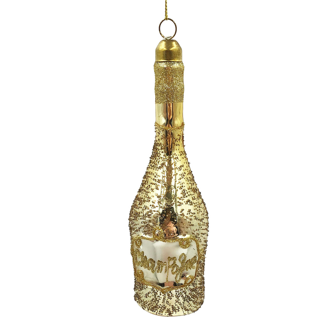 Gold Champagne Bottle Glass Hanging Decoration - 13.5cm(H)