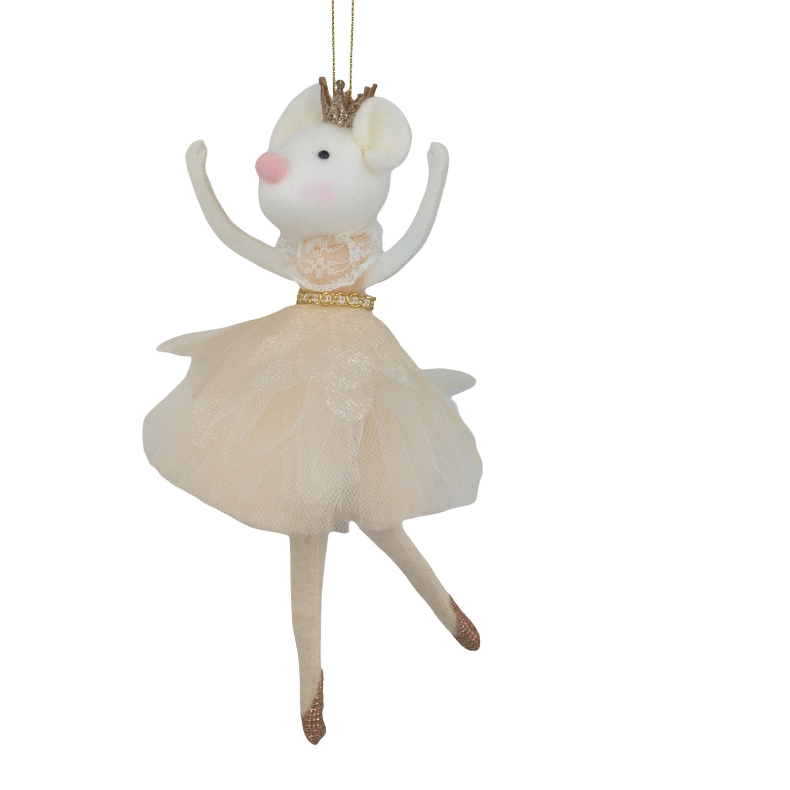 Gold Christmas Ballerina Mouse Hanging Ornament - 18cm