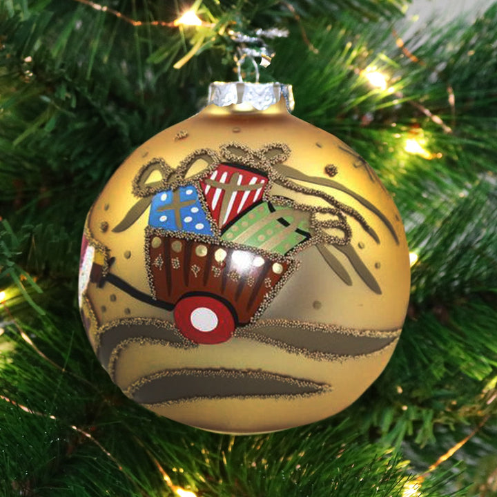 Gold Christmas Bear with Cart Bauble