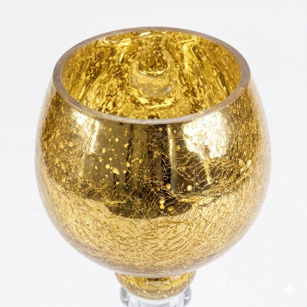Gold Crackle Glass Goblet Candle Holder - Set of 3