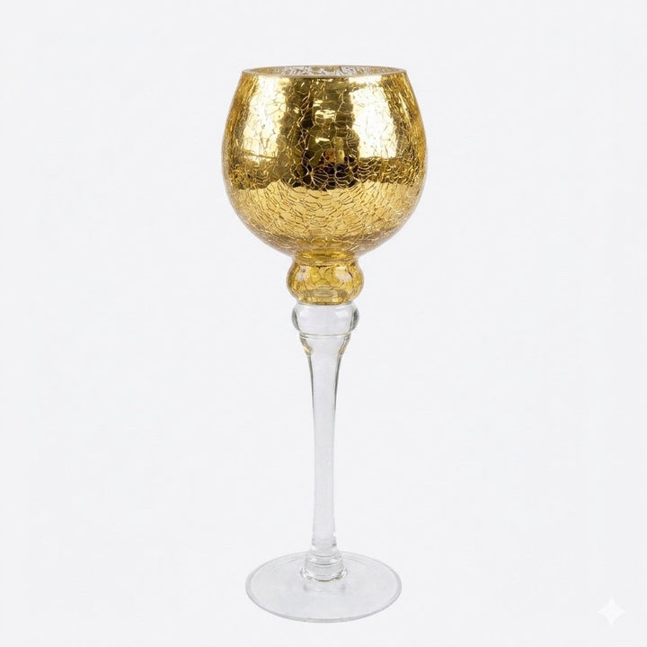 Gold Crackle Glass Goblet Candle Holder - Set of 3