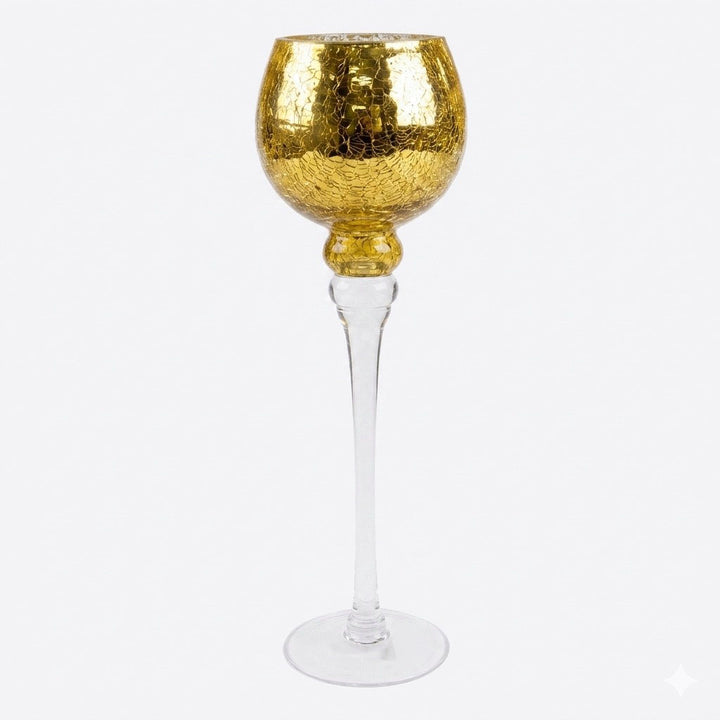 Gold Crackle Glass Goblet Candle Holder - Set of 3