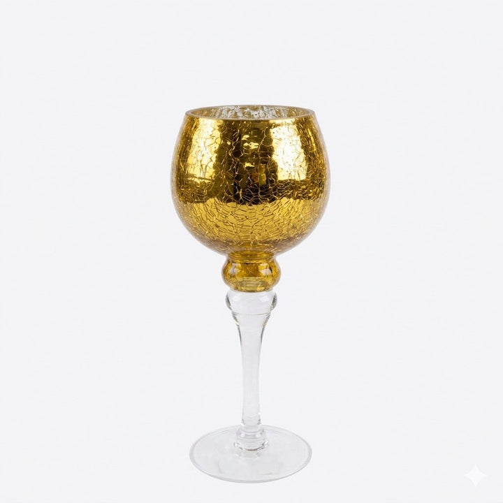 Gold Crackle Glass Goblet Candle Holder - Set of 3
