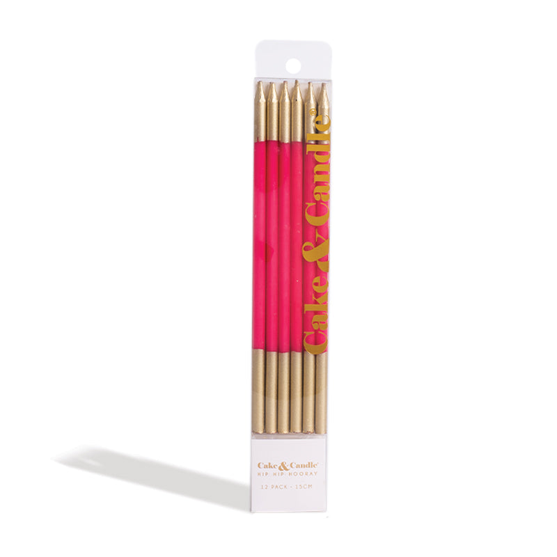 Gold Double Dipped Hot Pink Candles - Pack of 12