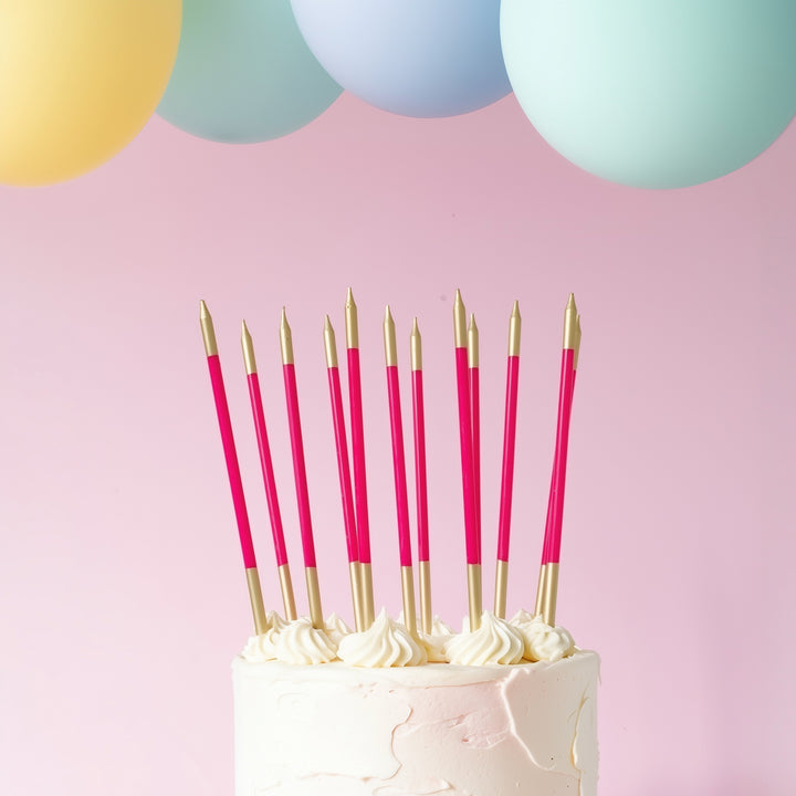 Gold Double Dipped Hot Pink Candles - Pack of 12